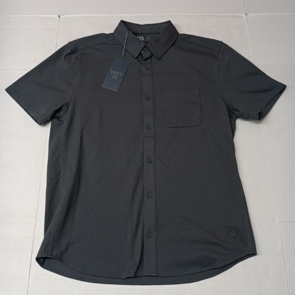 VRST Refined Knit Button‎ Up Shirt Men's Size M Charcoal